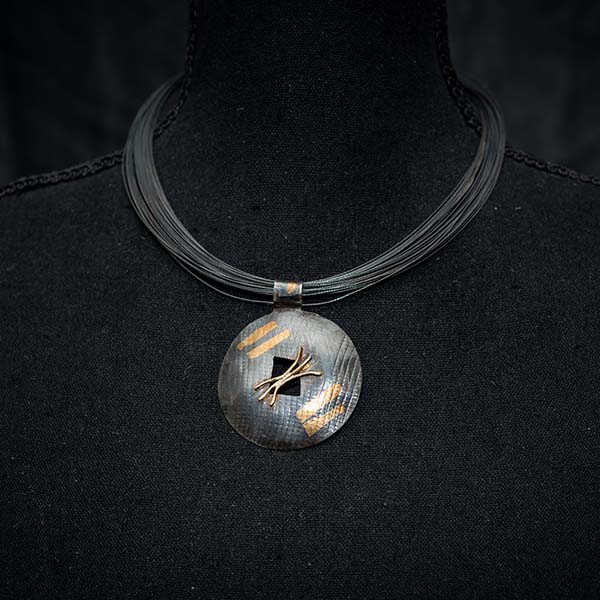 Oxidized Sterling Silver Necklace with 24K AND 14K Gold