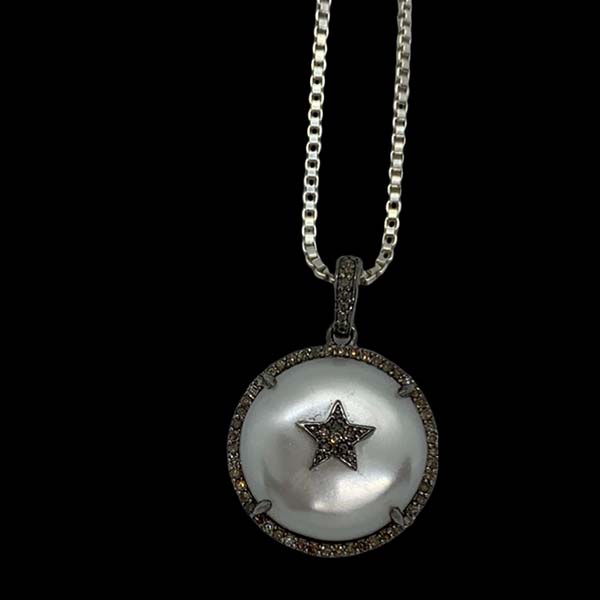 Coin Pearl and Diamond Star Necklace