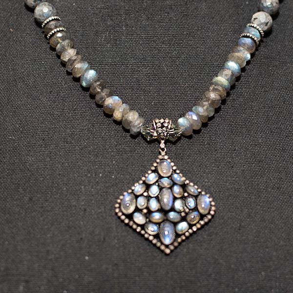 Labradorite, Diamond and Grey Pearl Sterling Silver Necklace