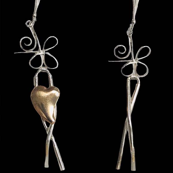 Sterling Silver and 14K Gold Heart Earrings