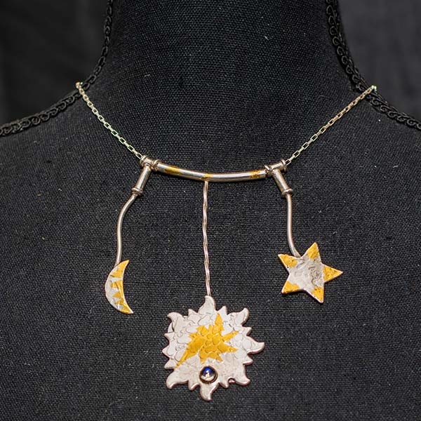 Sterling Silver 14K Gold Moon, Star and Sun Necklace