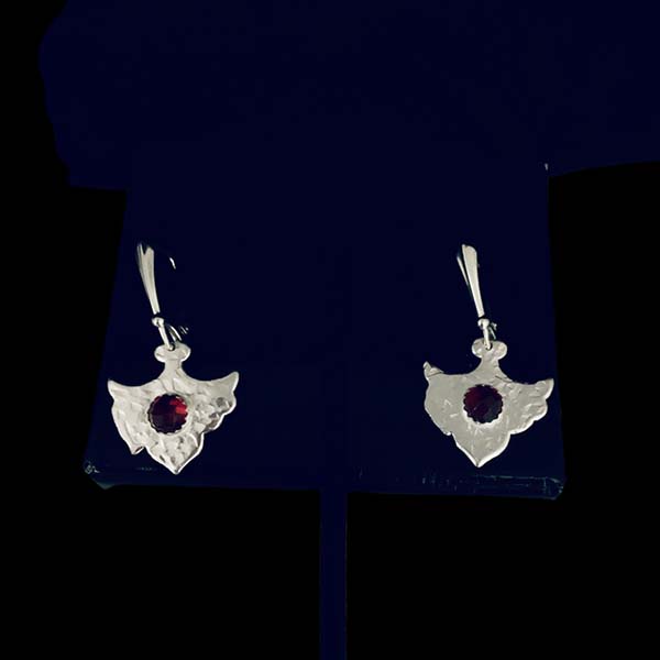 Sterling Silver Shield Garnet Earrings