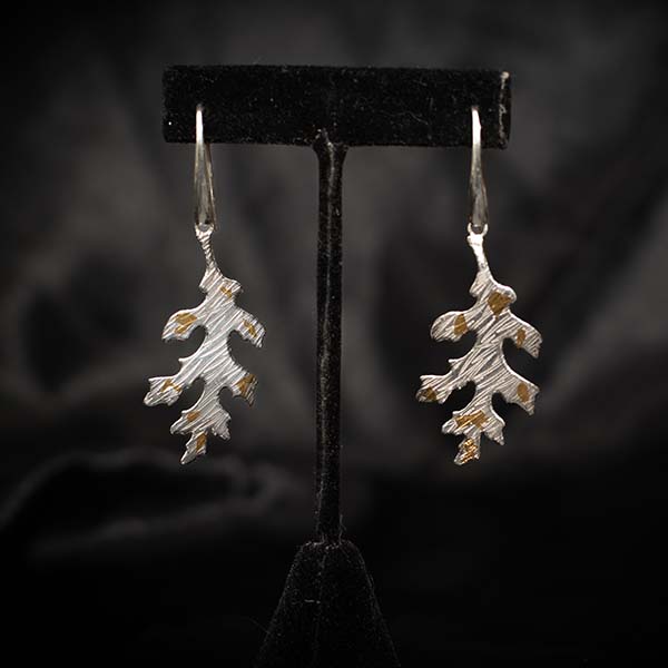 Textured Sterling Silver Leaf with 24K Gold Earrings
