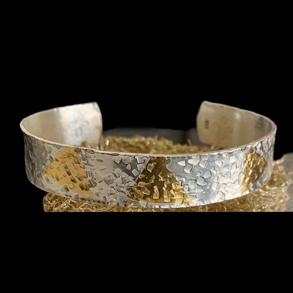Sterling Silver Textured Cuff Bracelet with 24k Gold