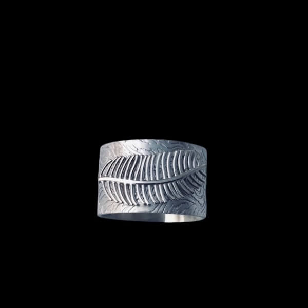 Sterling Silver Band Ring with Feather