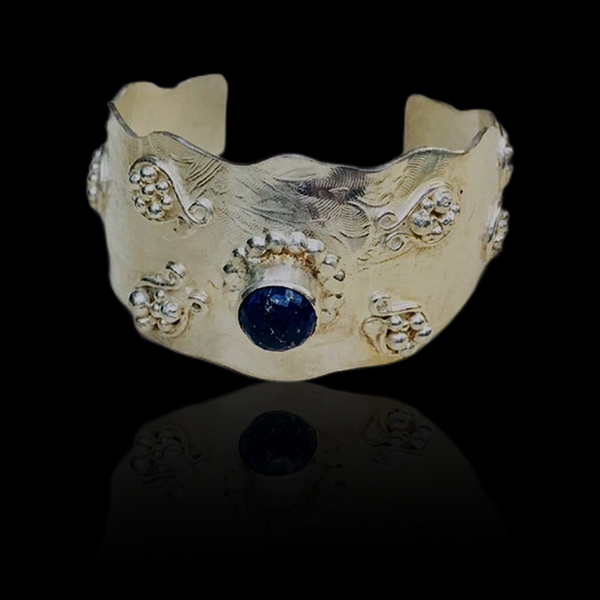 Ornate Sterling Silver Cuff Bracelet With Lapis