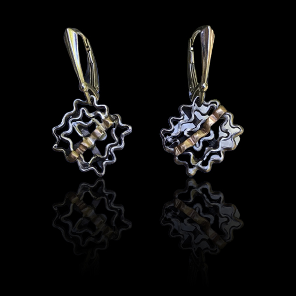 Sterling And 14K Gold Square Earrings