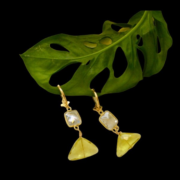 shop handmade topaz gemstones Silver with Gold Earrings